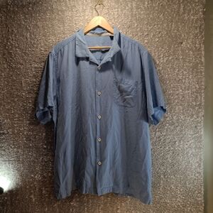 Tommy Bahama Button Up Shirt XL Short sleeve Blue Silk Pocket Floral Textured